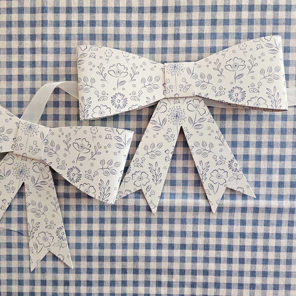 Paper Bow Garland with Blue Floral Design