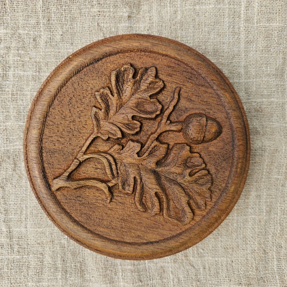 Carved Wood Acorn Wall Plaque