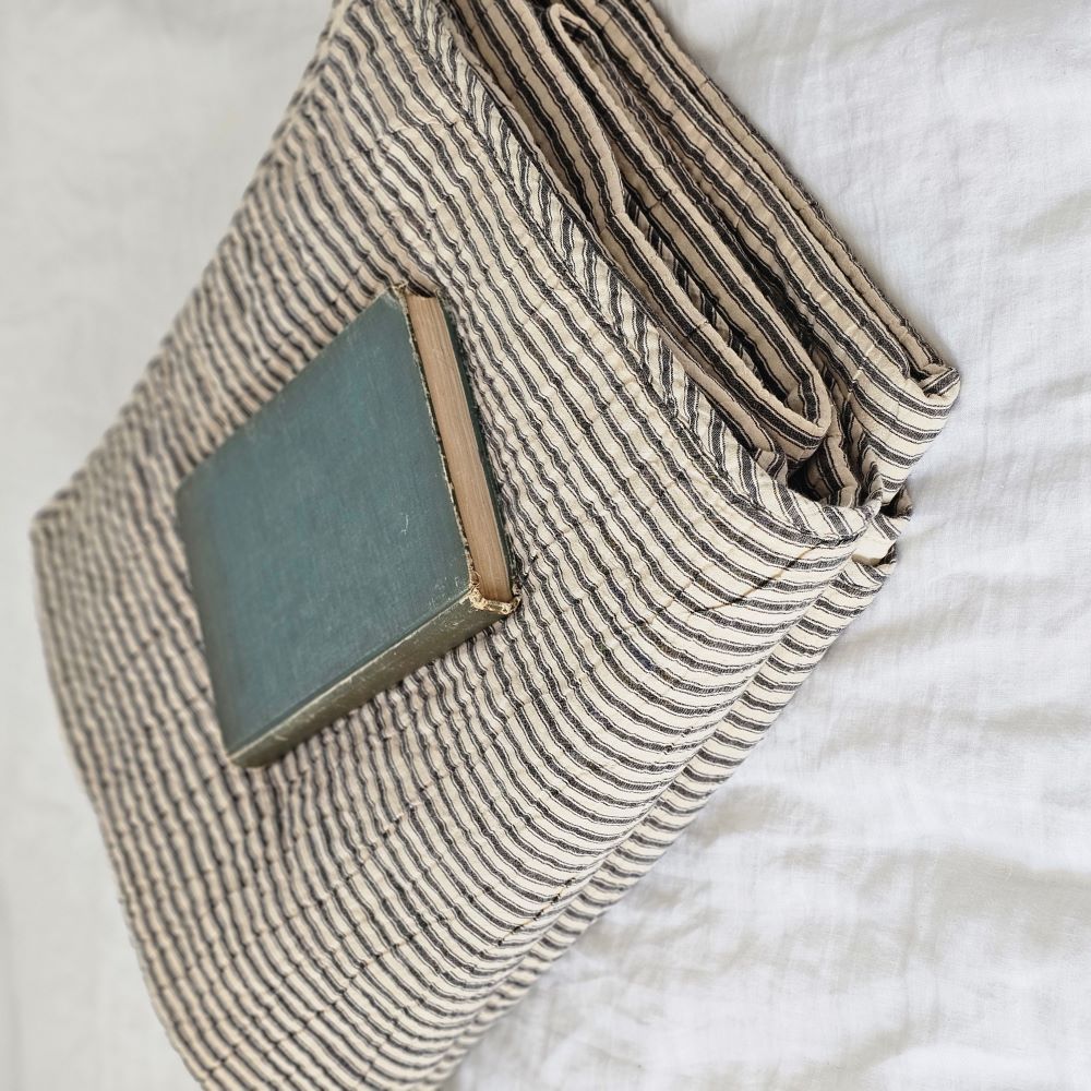 Charcoal Ticking Stripe Quilt