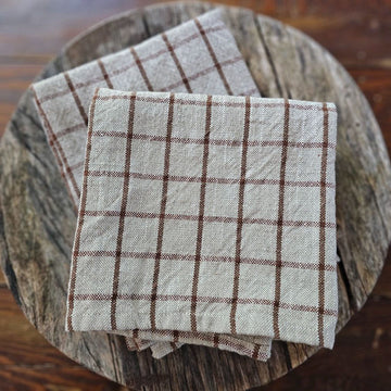 Chestnut and Flax Check Kitchen Towel Set