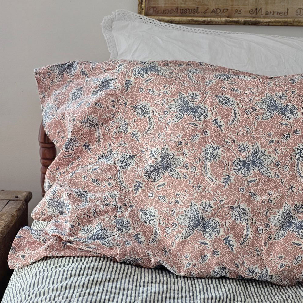Dusty Rose Blue Floral Pillowcase Set