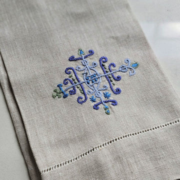 Embroidered Flax Linen Tea Towel