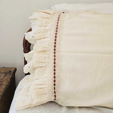 Eyelet Ruffles with Rose Velvet Ribbon Pillowcase, Set of 2