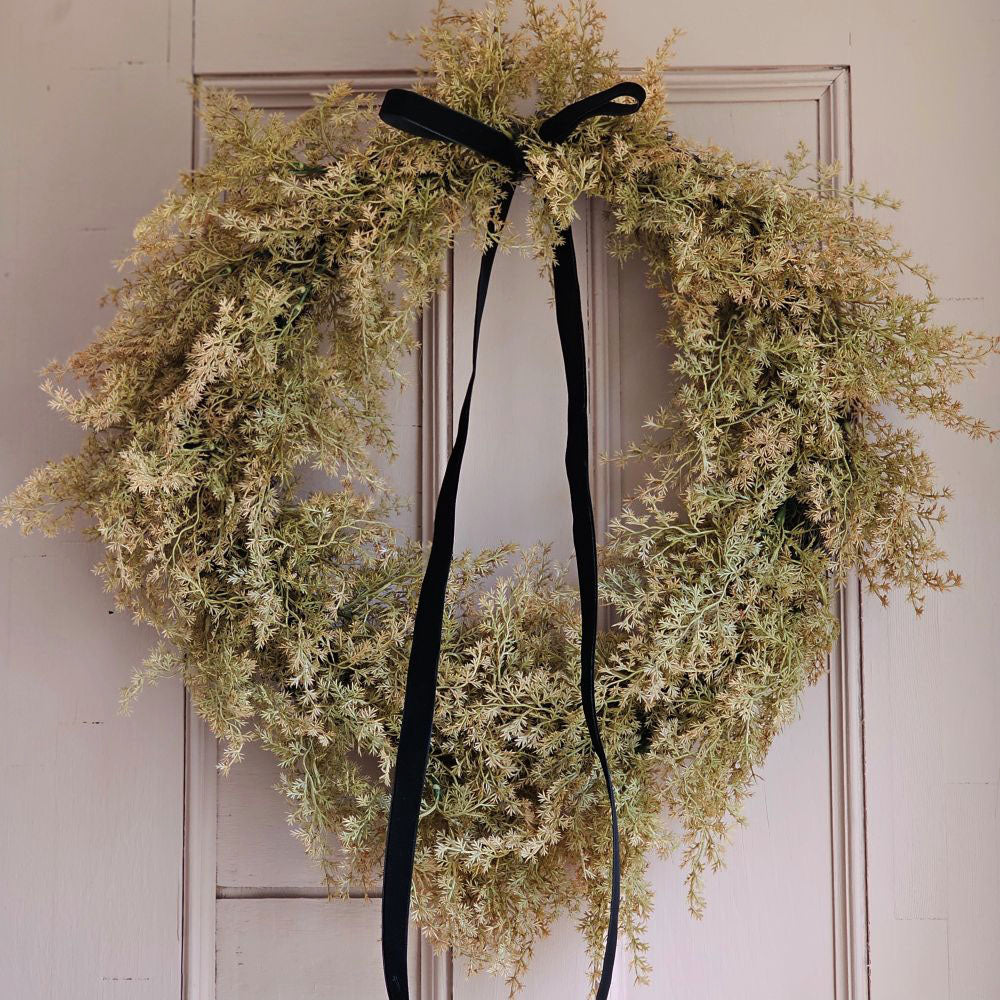 Golden Cypress Wreath with Black Velvet Ribbon