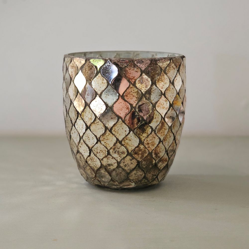 Mercury Glass Mosaic Candle Holder