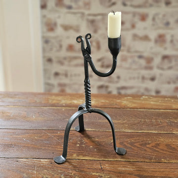 Primitive Wrought Iron Table Taper Candle Holder with a Twist