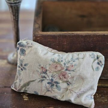 Velvet Pouch with Vintage Floral Design
