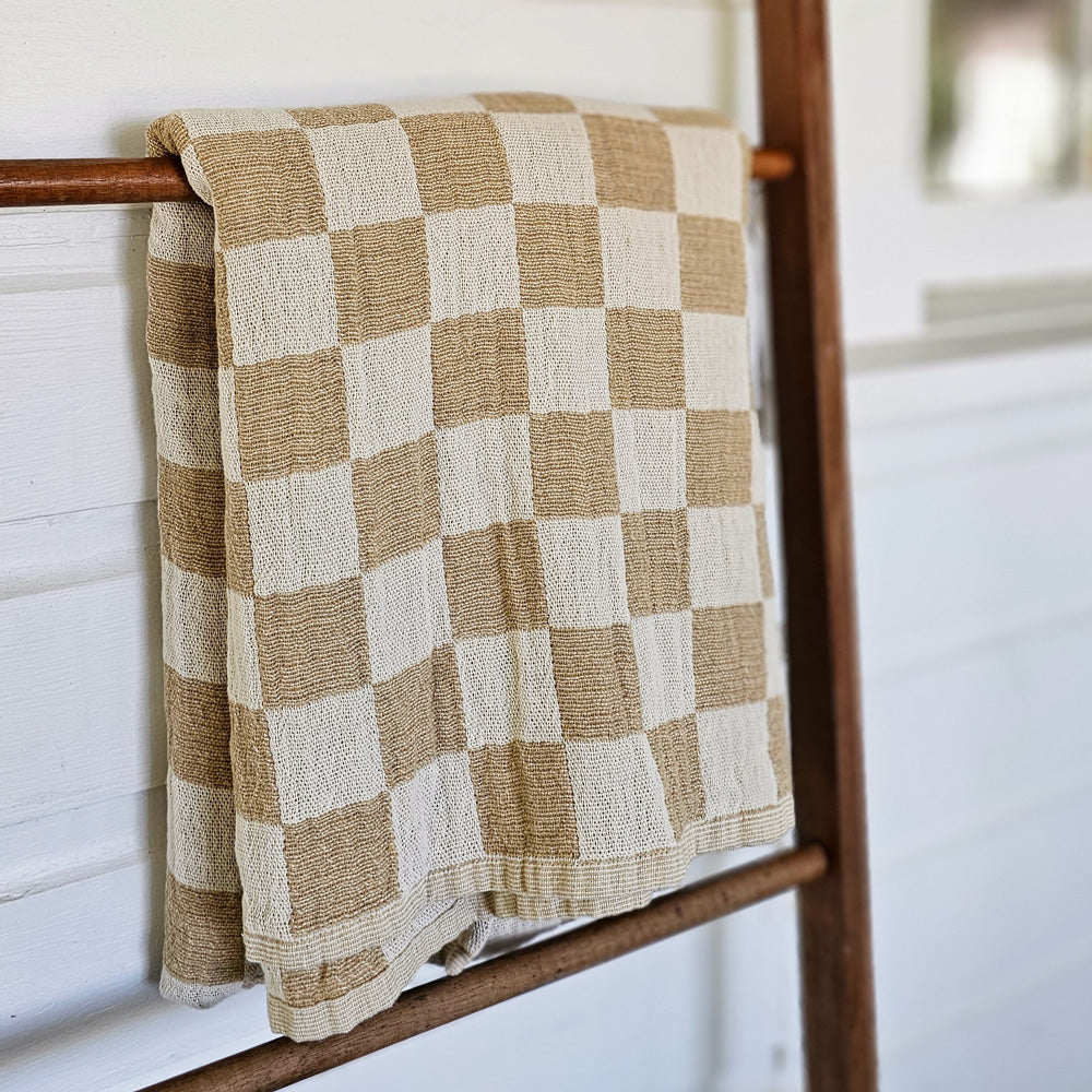 Wheat and Oatmeal Checkered Throw Blanket