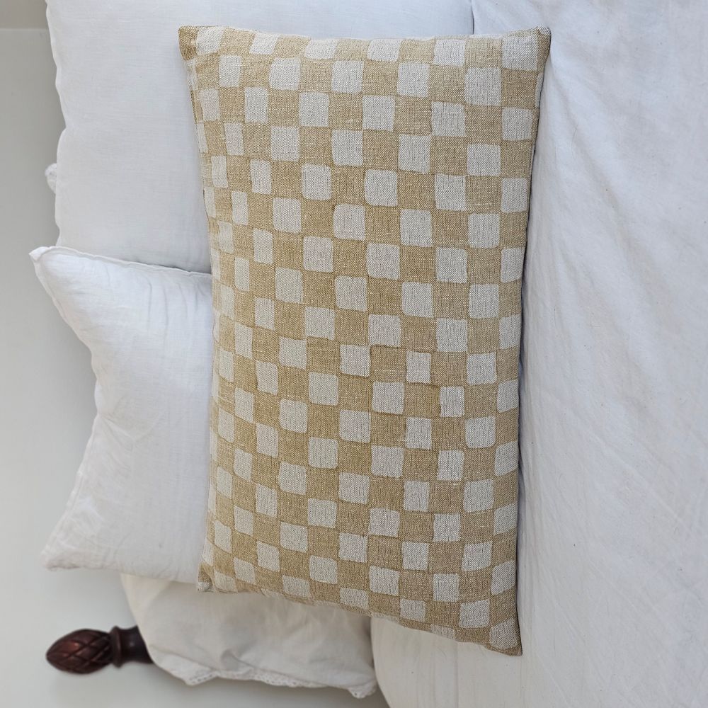 Golden Wheat and Flax Checkered Pillow