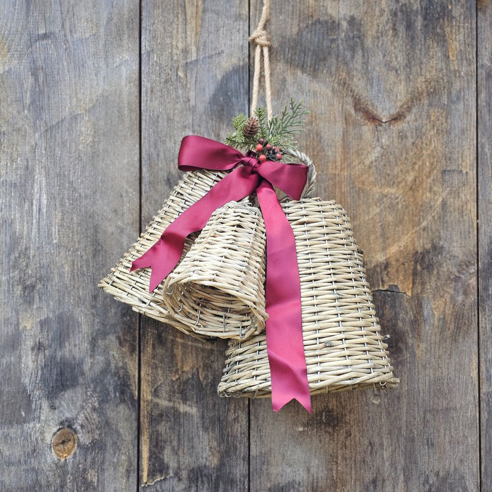 Wicker Bells with Rope Hangers, Set of Three