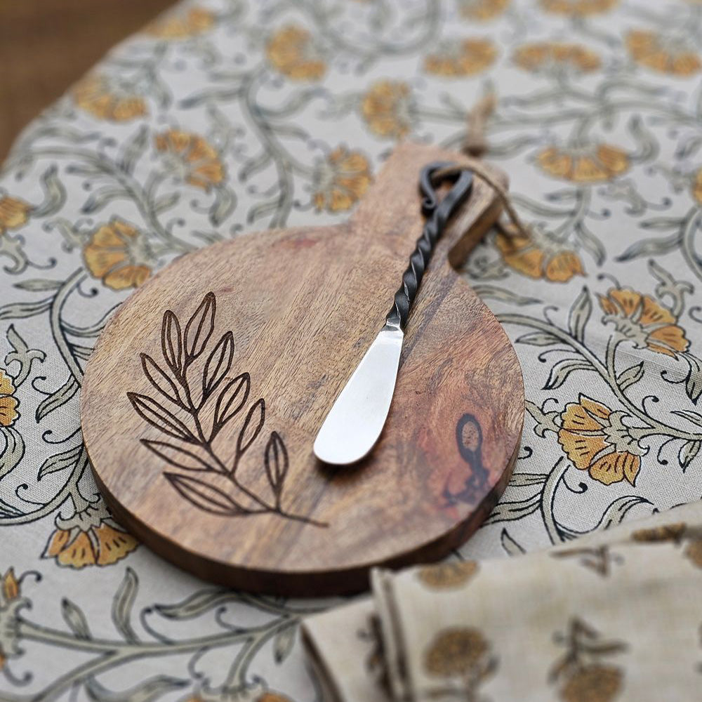 Olive Branch Wood Cutting Board with Spreader